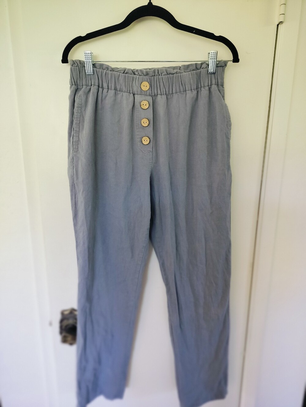 NiMin Slate Blue Cotton Linen Blend Jogger Pants Elastic Paperbag Waist Medium